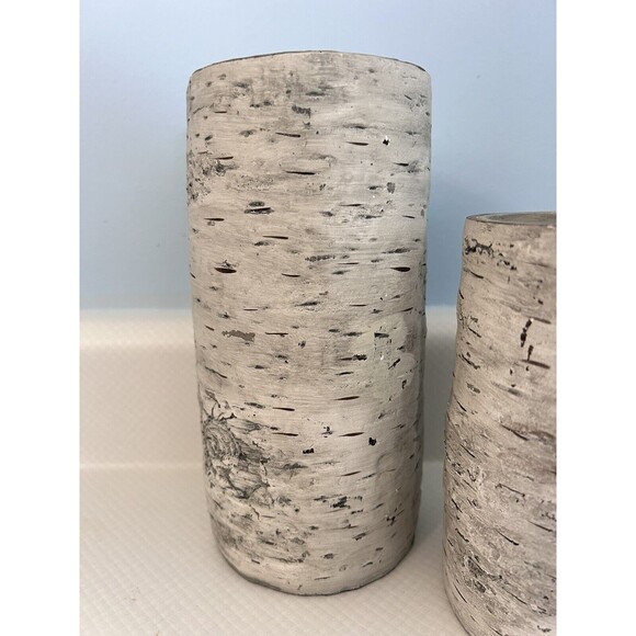 Set of 2 Faux White Birch Wood Look Pillar Candle Holders HD Designs - Picture 2 of 6